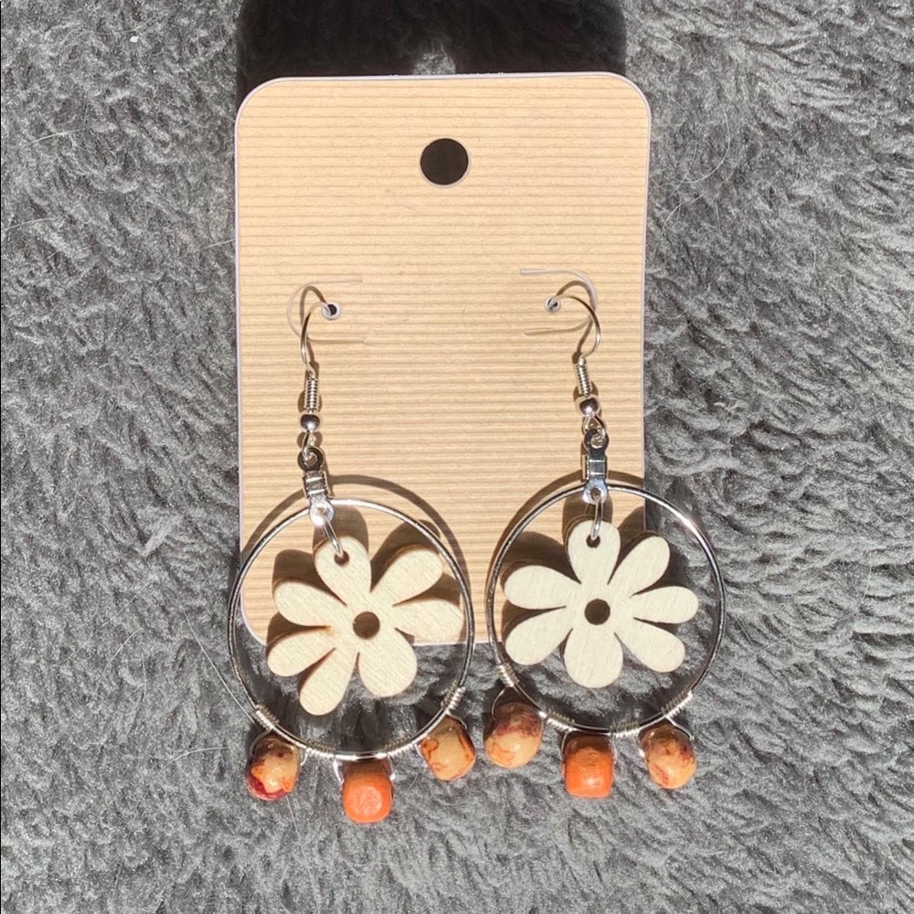 Wood and Bead Earrings